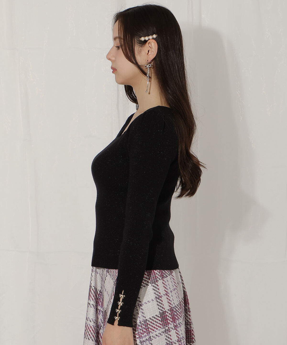 WILLSELECTION「リボンスリーブ2WAYラメニット」|ニット・セーター|