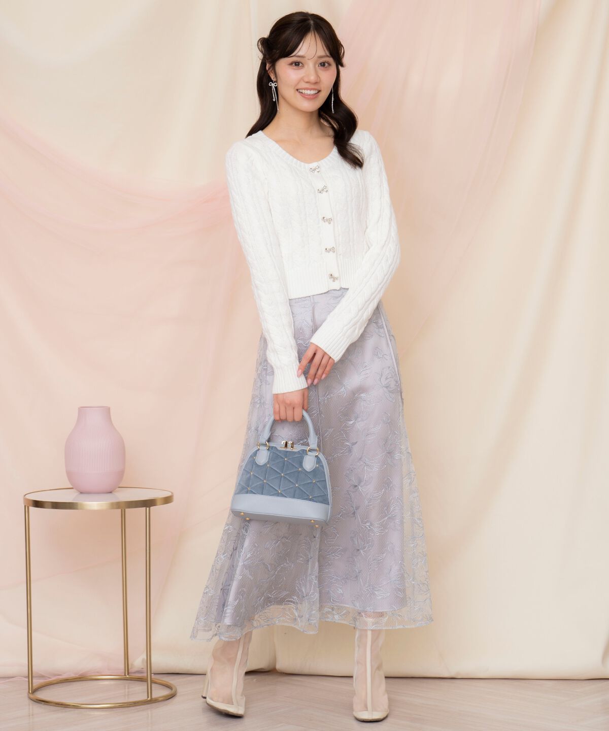 WILLSELECTION「ビジューリボンケーブルカーディガン」|カーディガン|