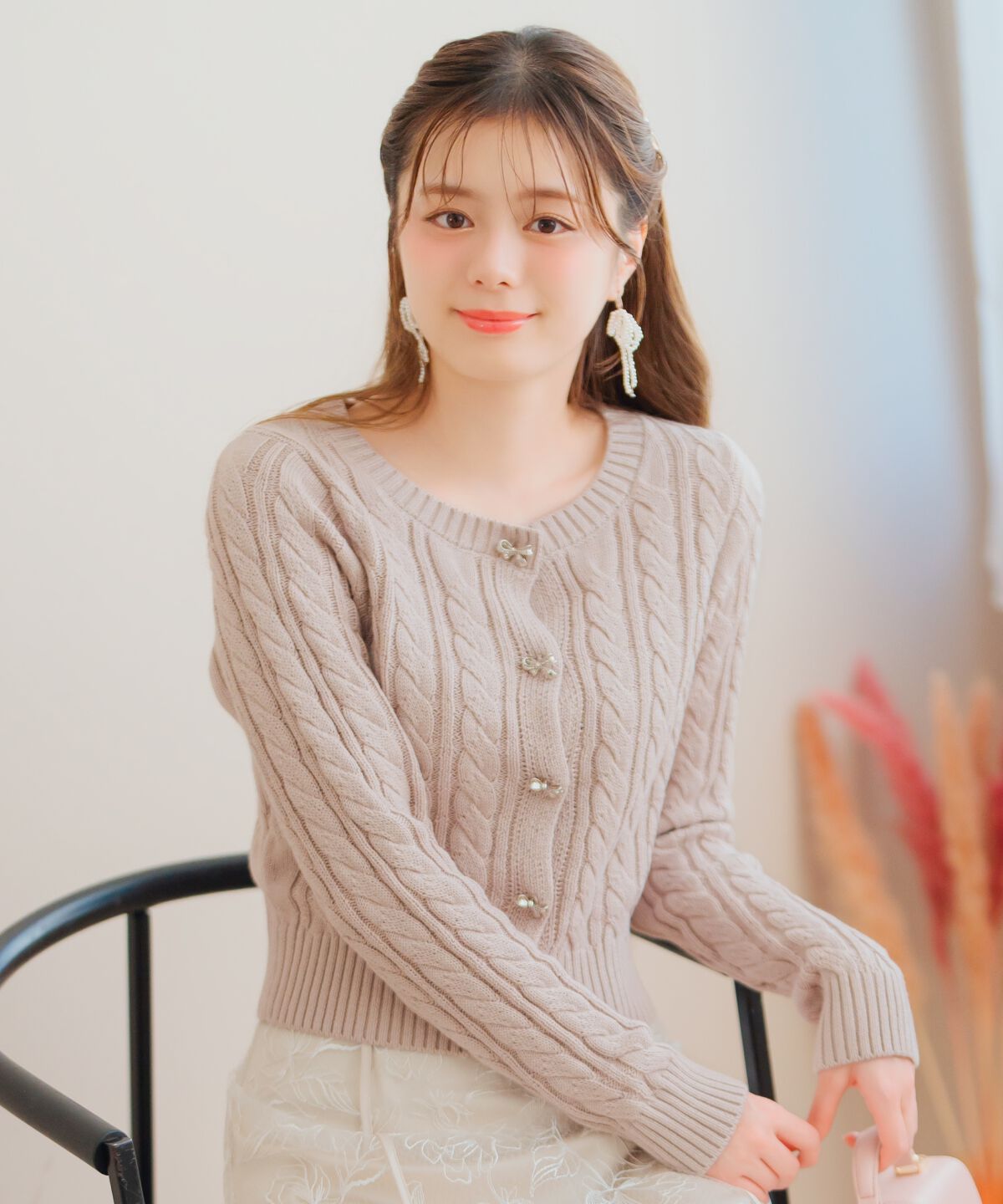 WILLSELECTION「ビジューリボンケーブルカーディガン」|カーディガン|