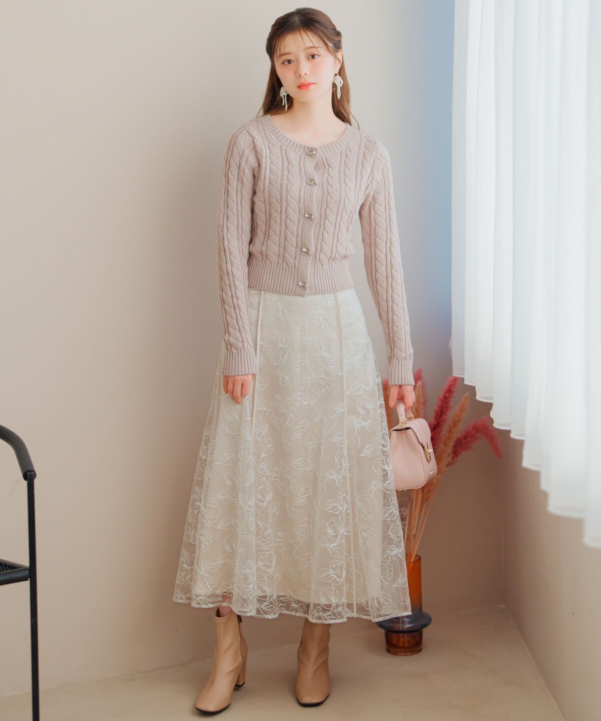 WILLSELECTION「ビジューリボンケーブルカーディガン」|カーディガン|