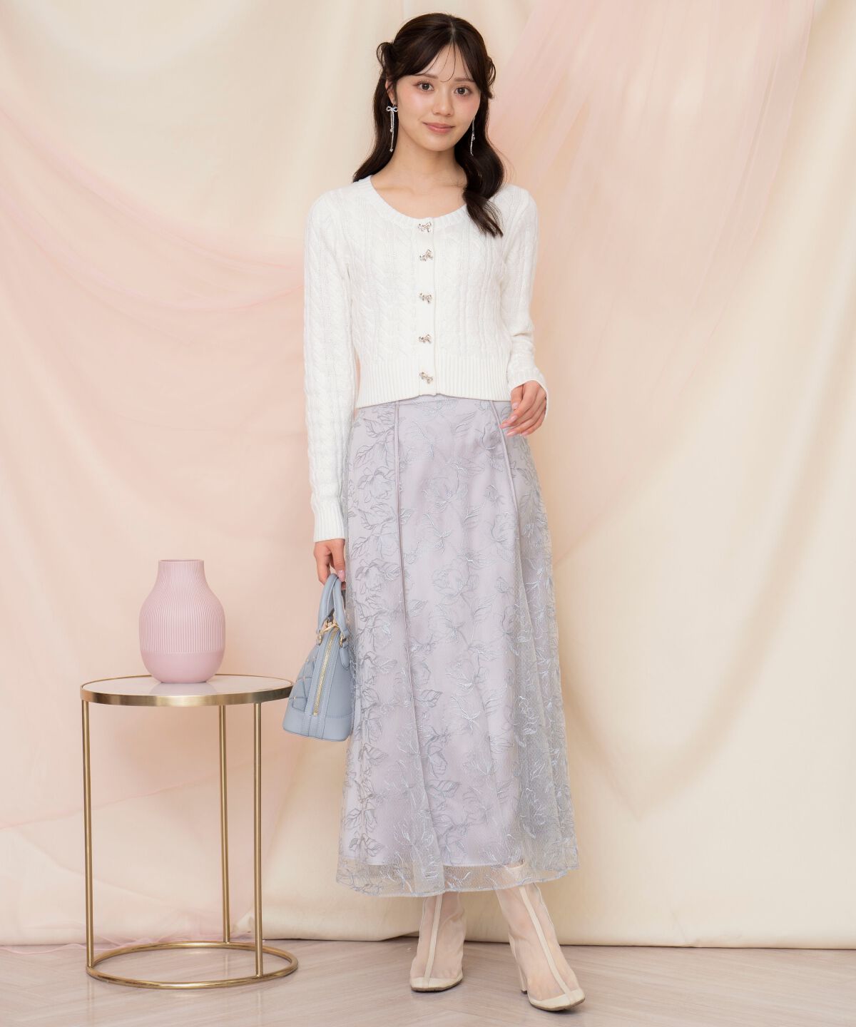 WILLSELECTION「ビジューリボンケーブルカーディガン」|カーディガン|