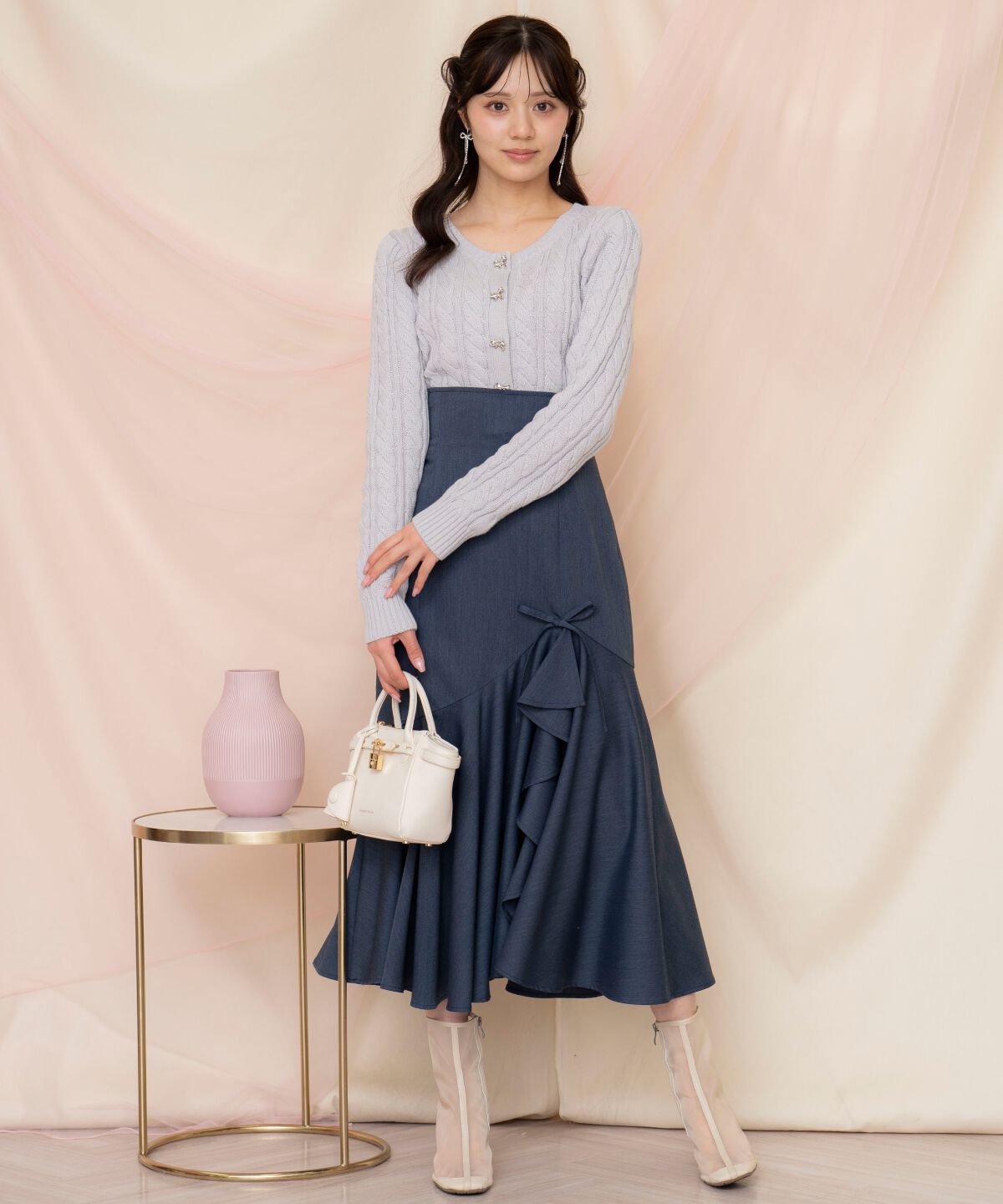 WILLSELECTION「ビジューリボンケーブルカーディガン」|カーディガン|