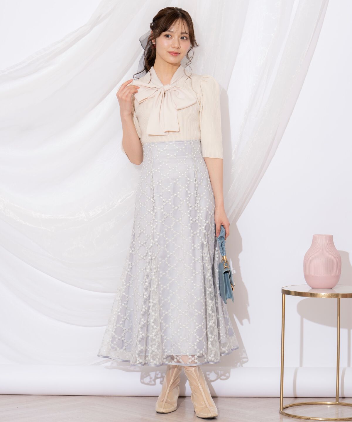 WILLSELECTION「リボンタイ5分袖リブニット」|ニット・セーター|