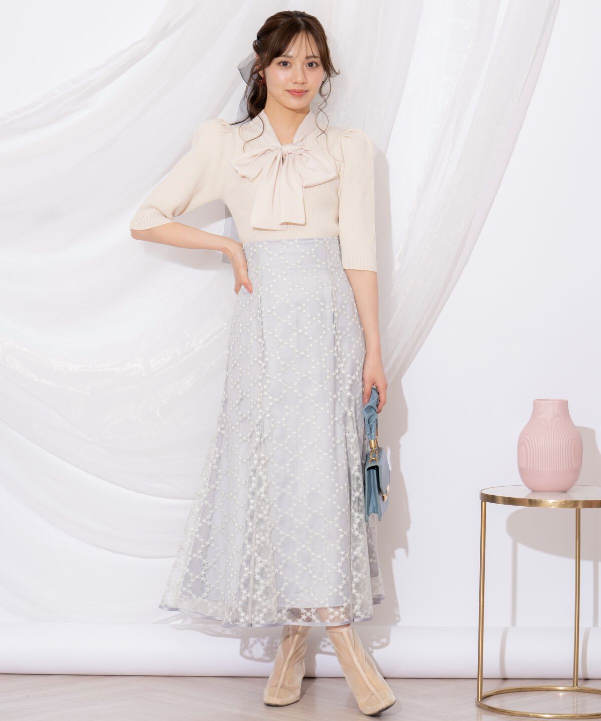 WILLSELECTION「リボンタイ5分袖リブニット」|ニット・セーター|