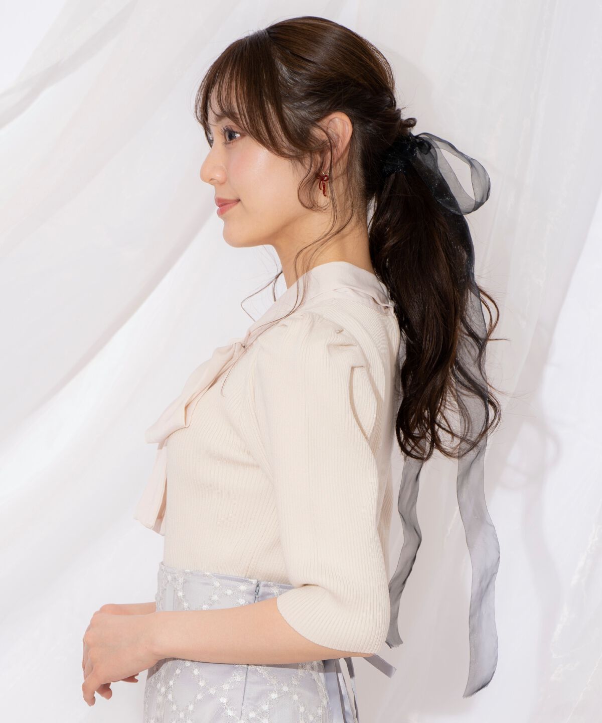 WILLSELECTION「リボンタイ5分袖リブニット」|ニット・セーター|