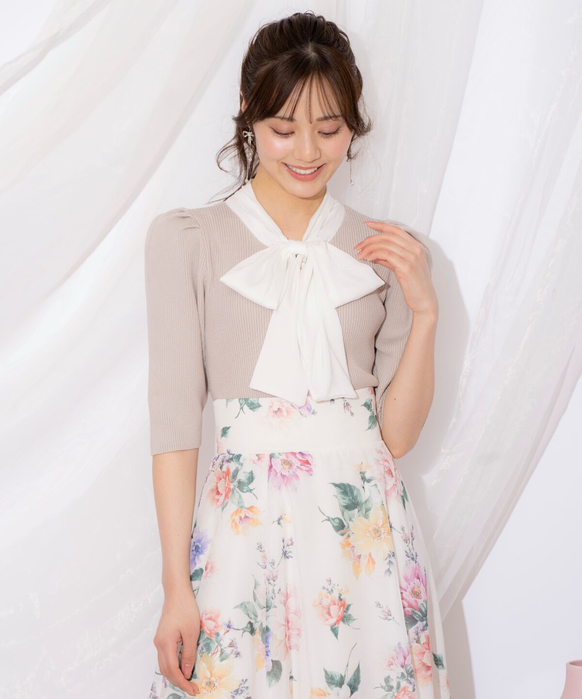 WILLSELECTION「リボンタイ5分袖リブニット」|ニット・セーター|