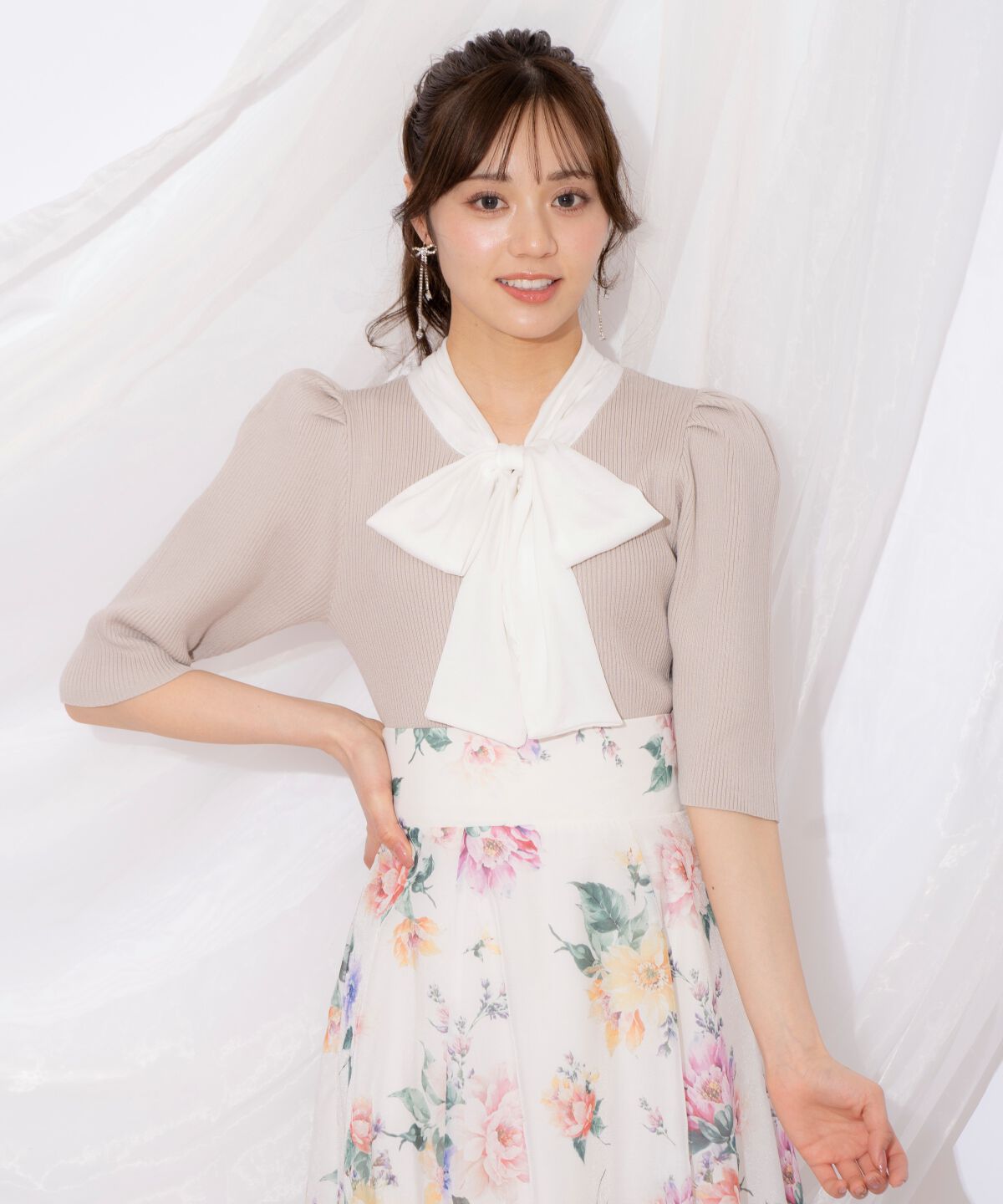 WILLSELECTION「リボンタイ5分袖リブニット」|ニット・セーター|