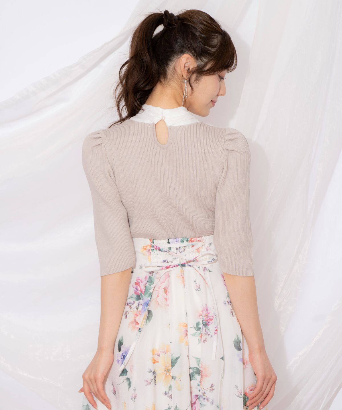 WILLSELECTION「リボンタイ5分袖リブニット」|ニット・セーター|