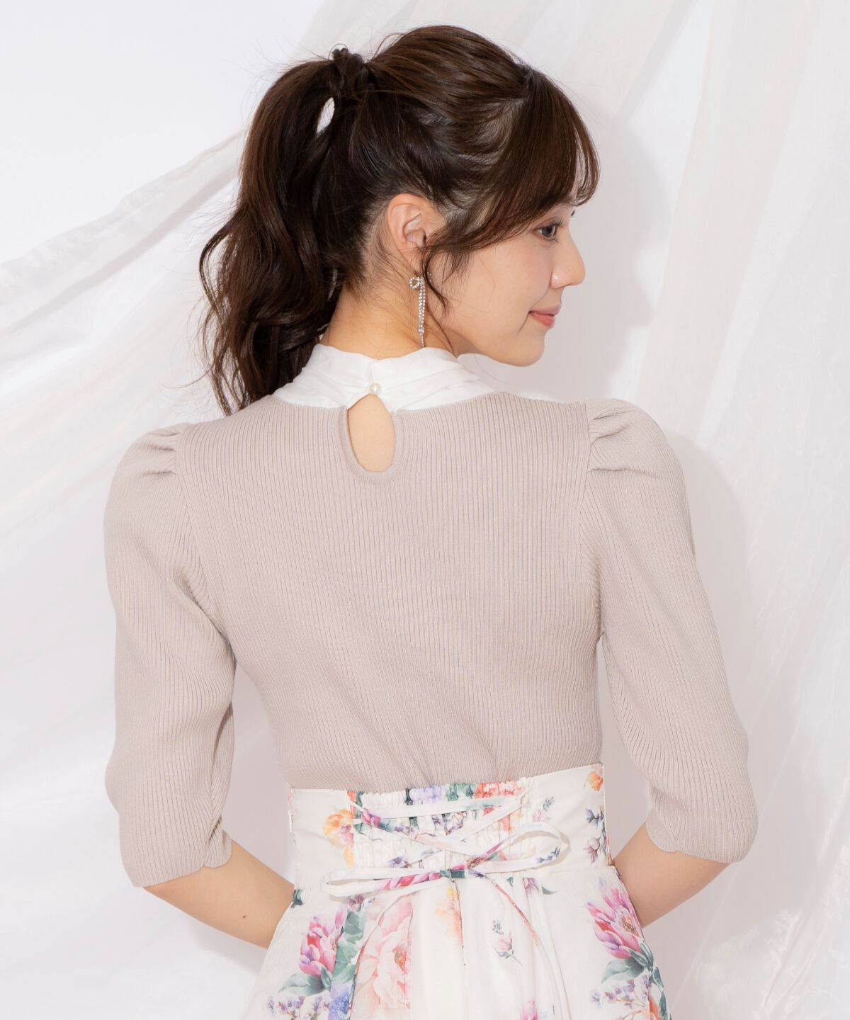 WILLSELECTION「リボンタイ5分袖リブニット」|ニット・セーター|