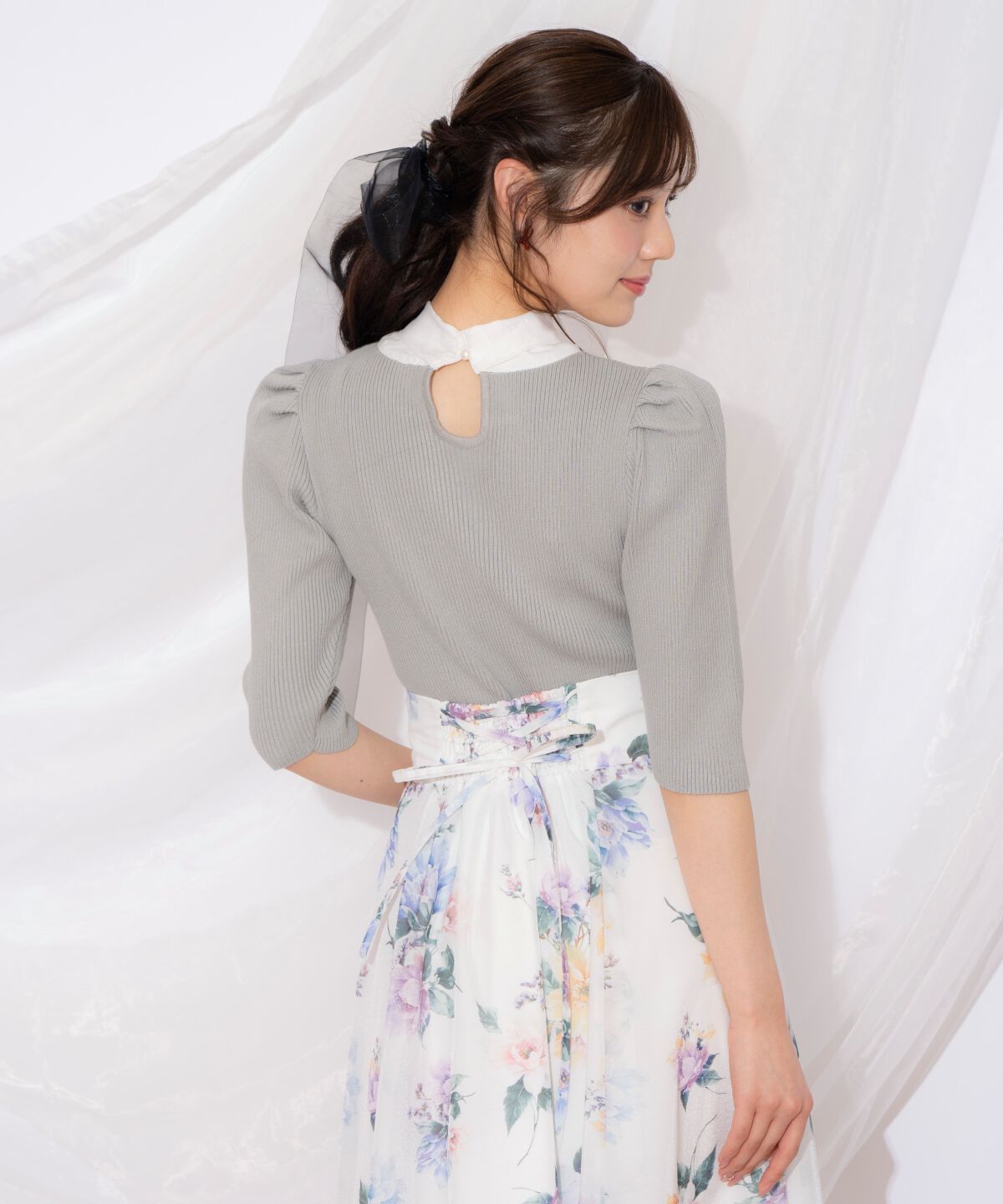 WILLSELECTION「リボンタイ5分袖リブニット」|ニット・セーター|