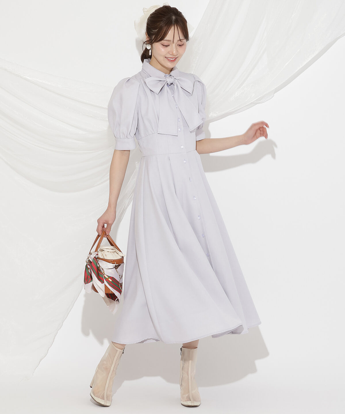 WILLSELECTION「リボンタイコルセットシャツワンピース」|ワンピース|サックス