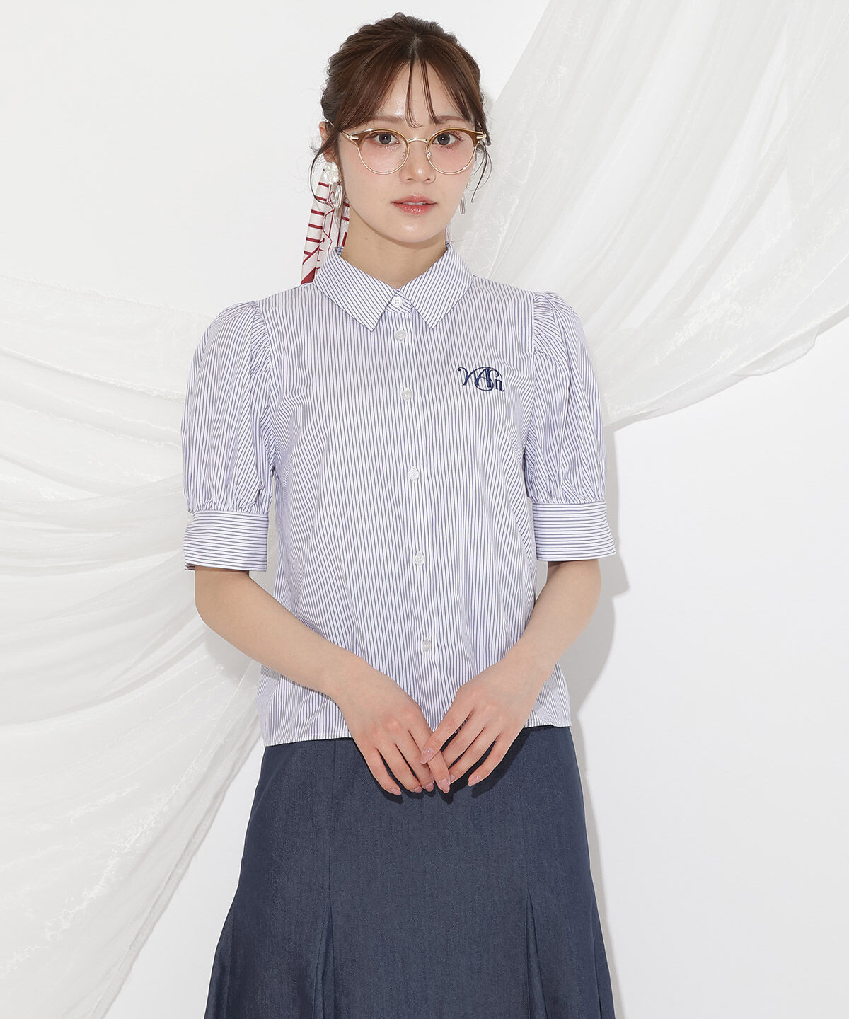 WILLSELECTION「刺繍ストライプパフブラウス」|シャツ・ブラウス|