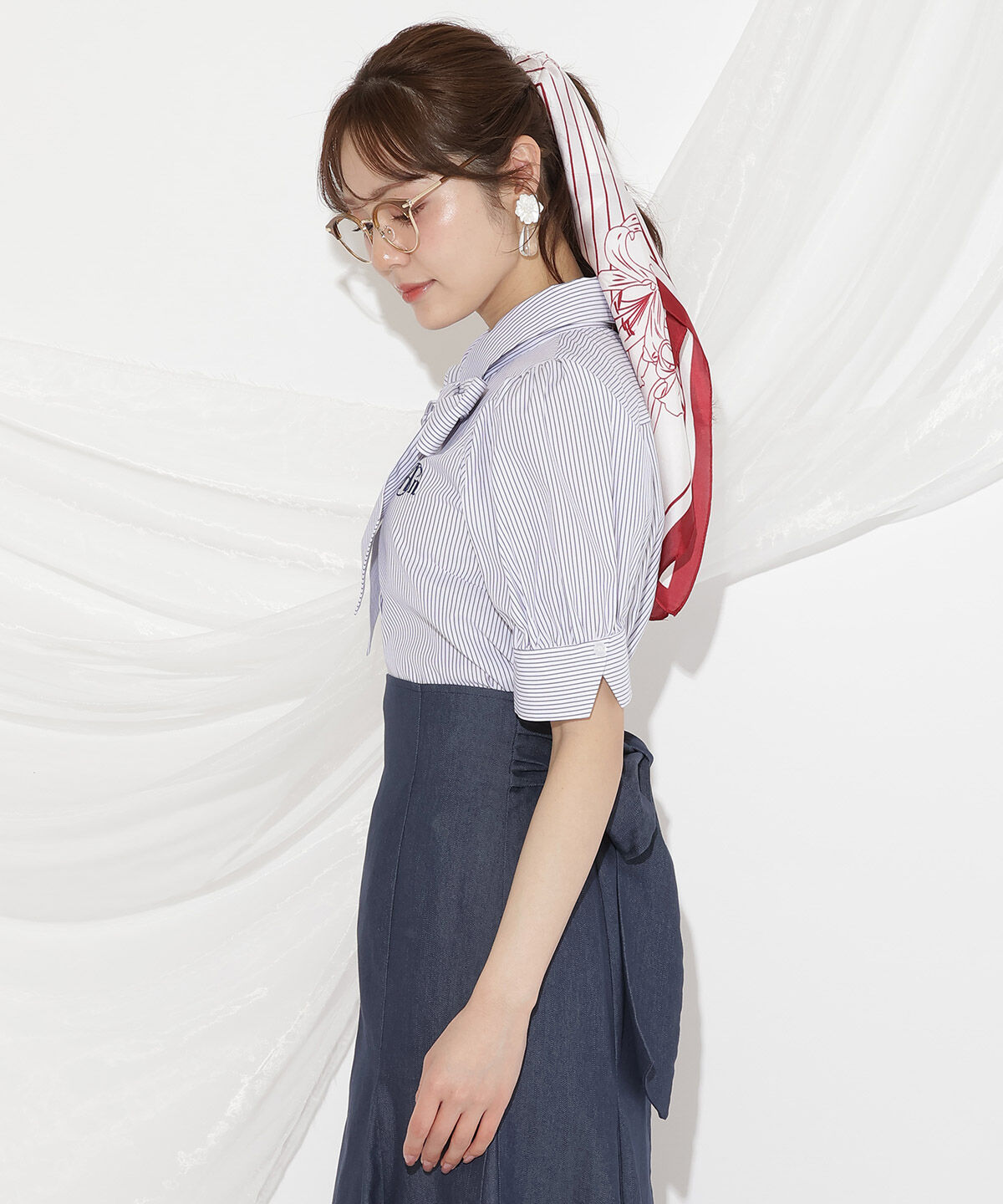 WILLSELECTION「刺繍ストライプパフブラウス」|シャツ・ブラウス|