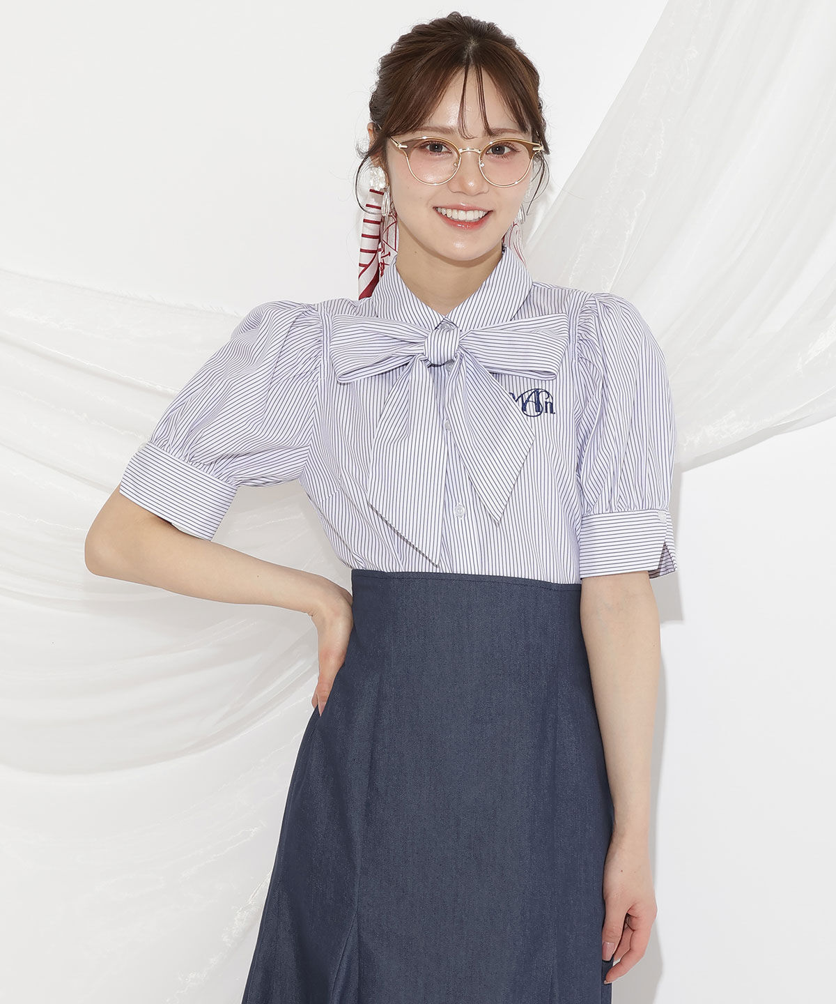 WILLSELECTION「刺繍ストライプパフブラウス」|シャツ・ブラウス|