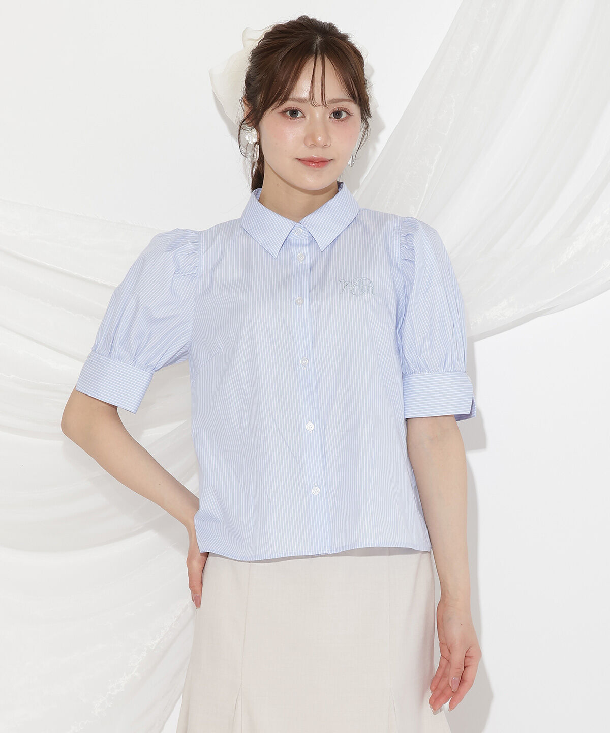 WILLSELECTION「刺繍ストライプパフブラウス」|シャツ・ブラウス|