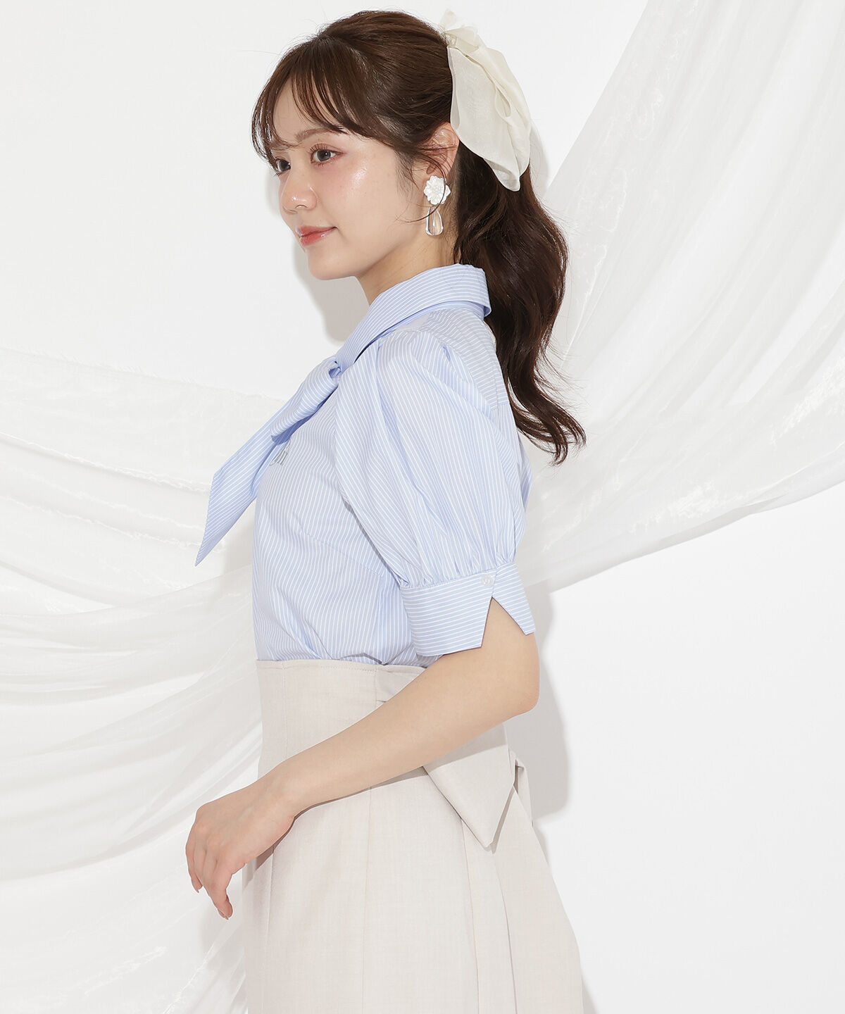 WILLSELECTION「刺繍ストライプパフブラウス」|シャツ・ブラウス|