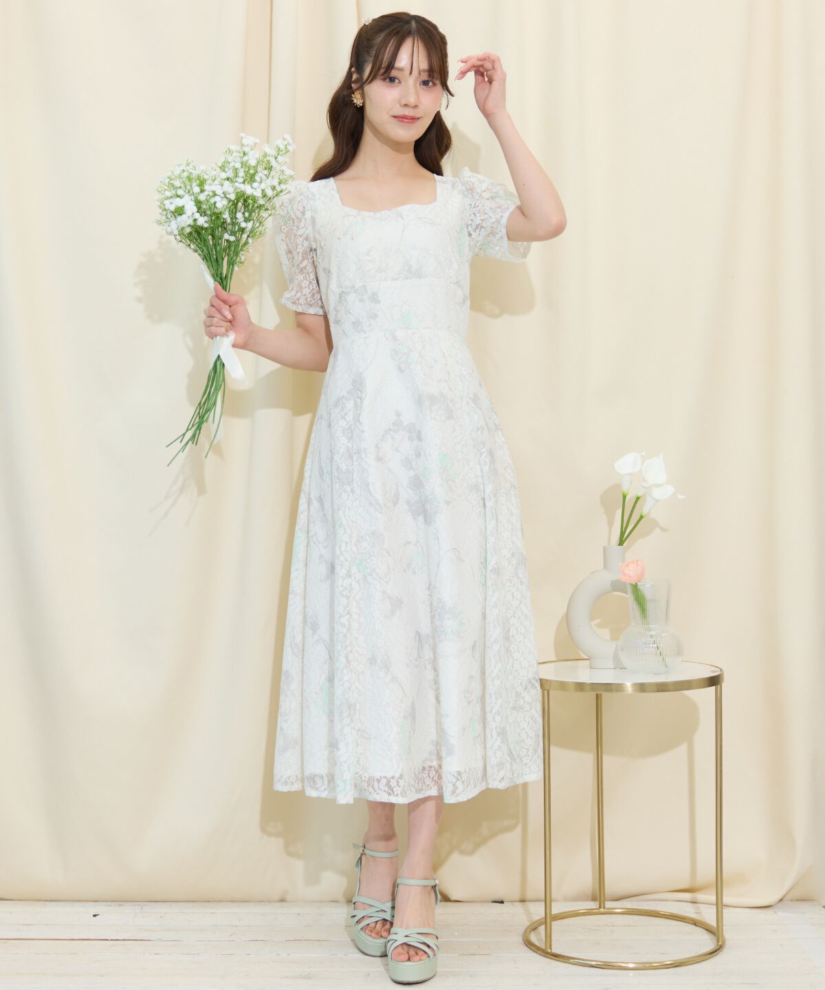 WILLSELECTION「ニュアンスフラワーレースプリントワンピース」|ワンピース|白系花柄