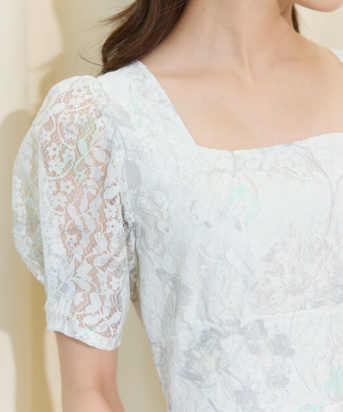 WILLSELECTION「ニュアンスフラワーレースプリントワンピース」|ワンピース|