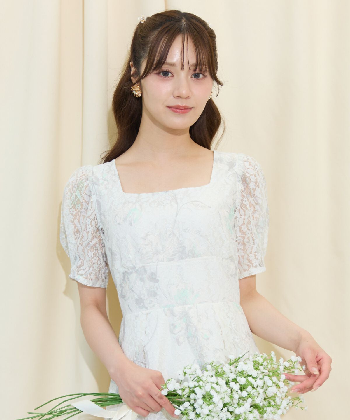 WILLSELECTION「ニュアンスフラワーレースプリントワンピース」|ワンピース|