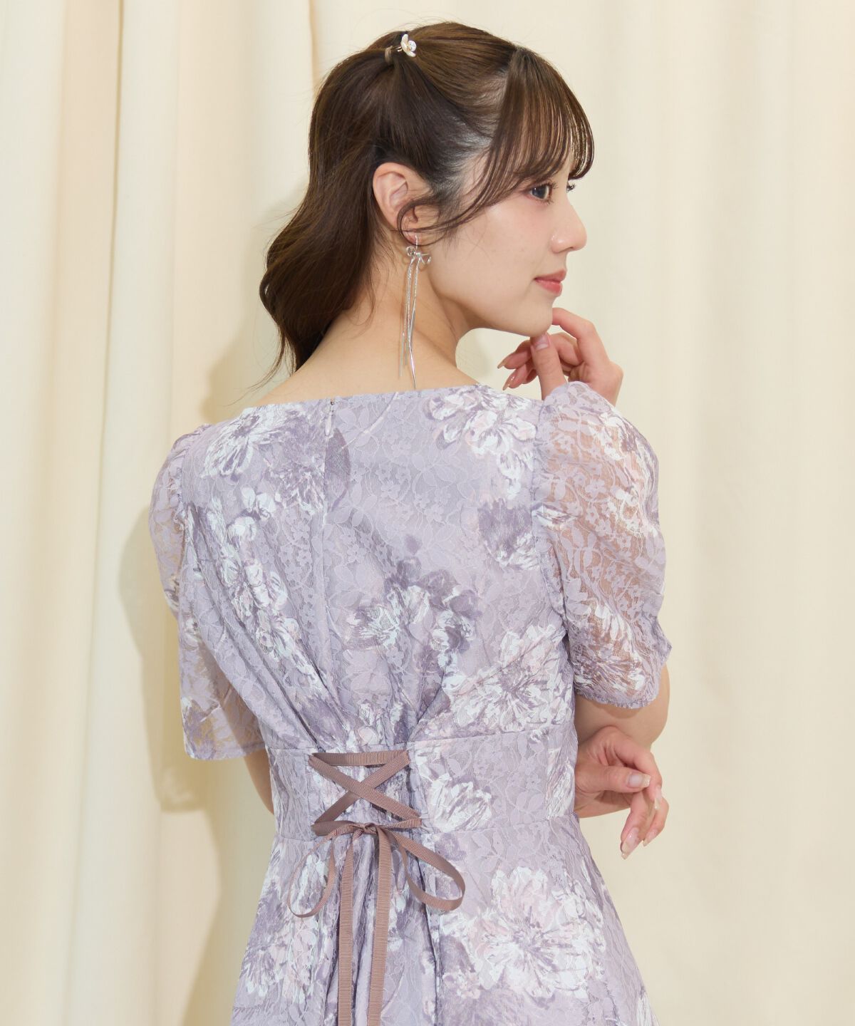 WILLSELECTION「ニュアンスフラワーレースプリントワンピース」|ワンピース|