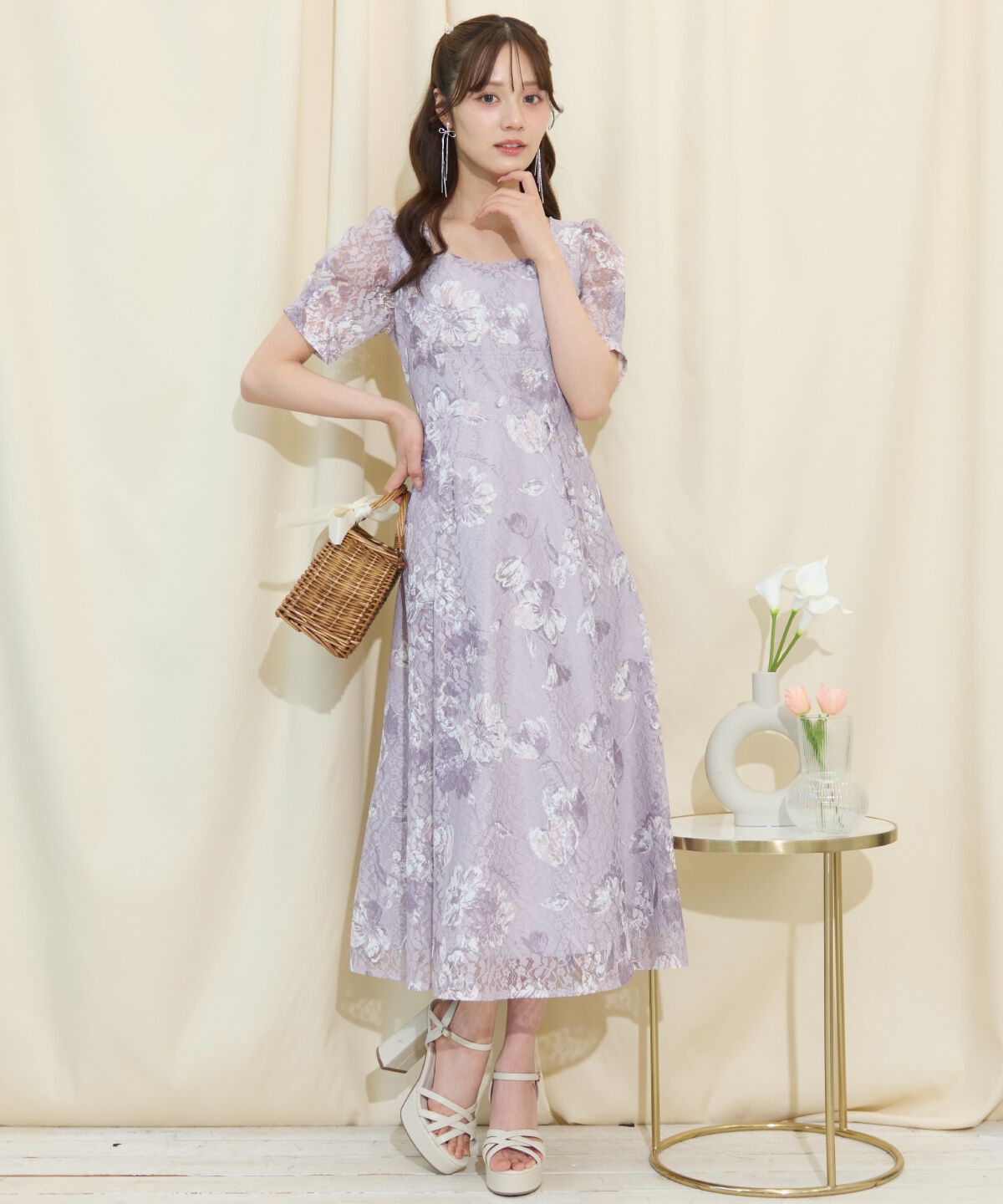 WILLSELECTION「ニュアンスフラワーレースプリントワンピース」|ワンピース|