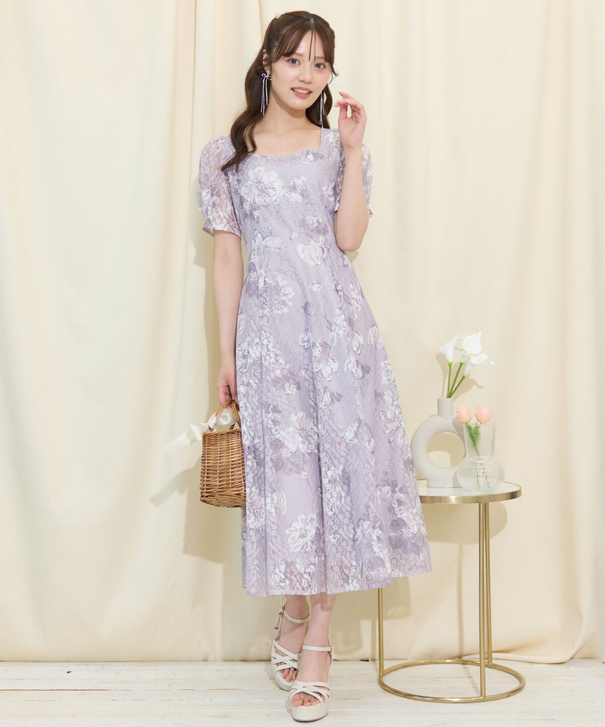 WILLSELECTION「ニュアンスフラワーレースプリントワンピース」|ワンピース|