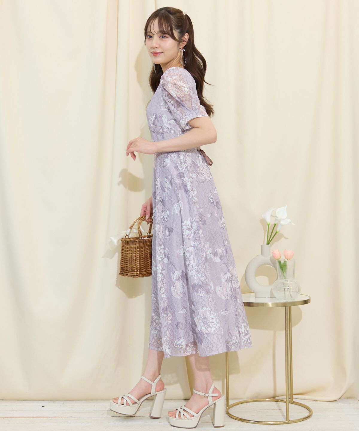 WILLSELECTION「ニュアンスフラワーレースプリントワンピース」|ワンピース|