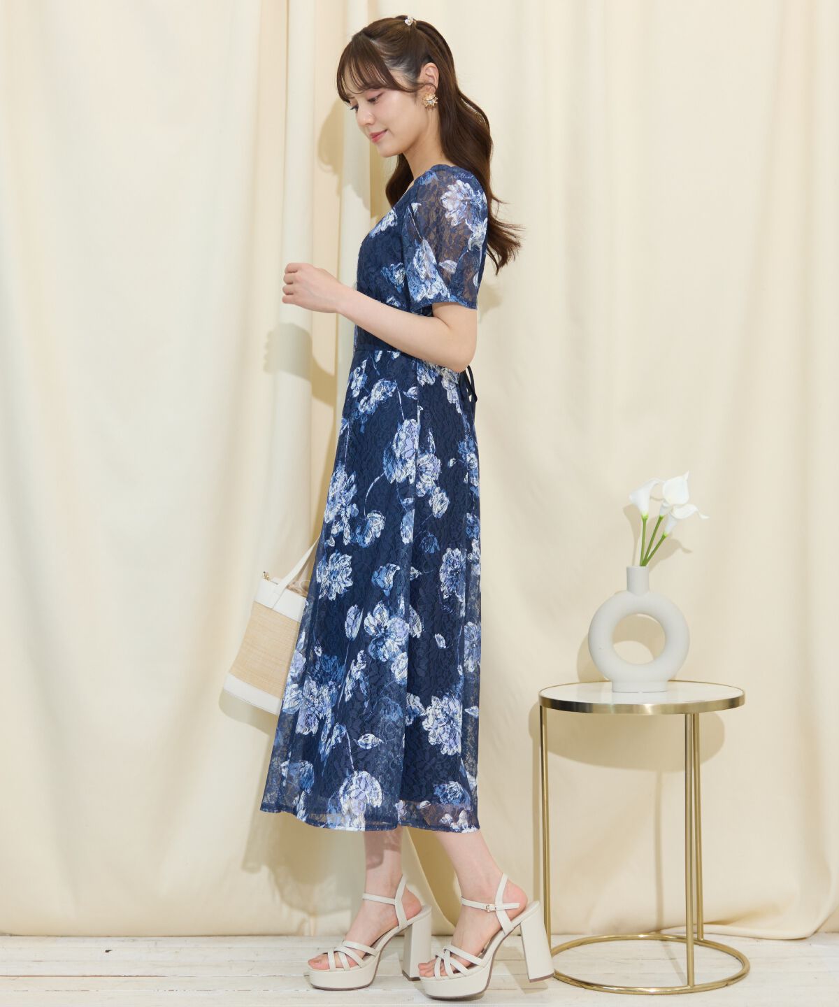 WILLSELECTION「ニュアンスフラワーレースプリントワンピース」|ワンピース|