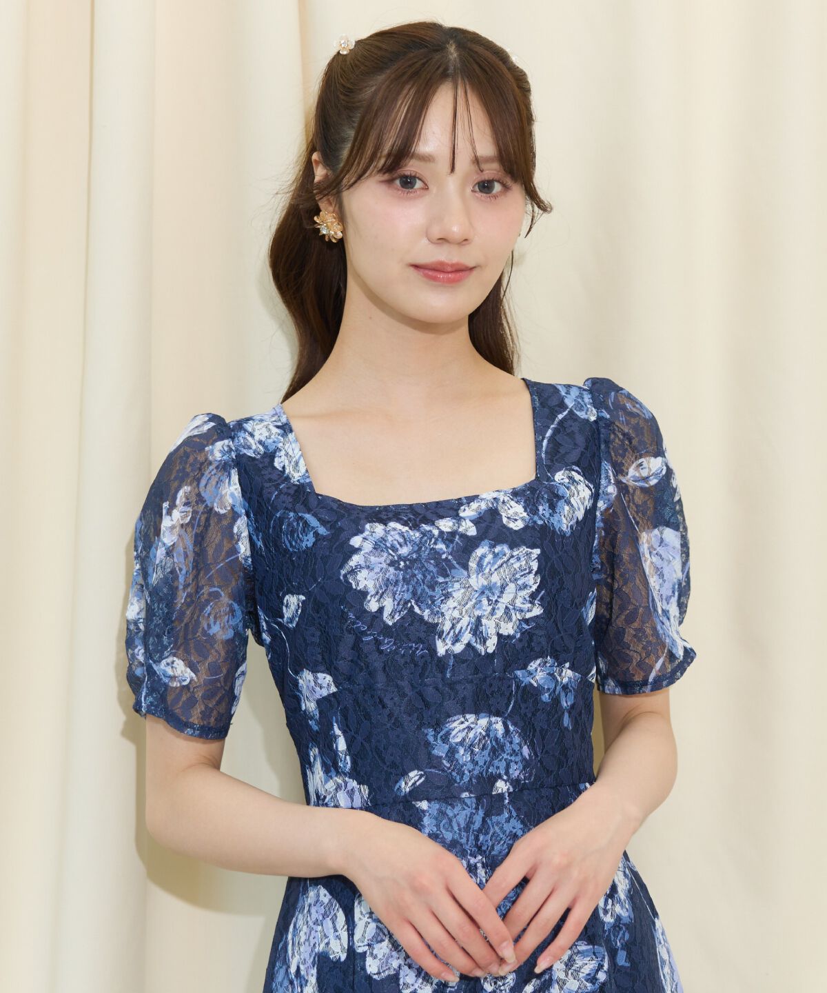 WILLSELECTION「ニュアンスフラワーレースプリントワンピース」|ワンピース|