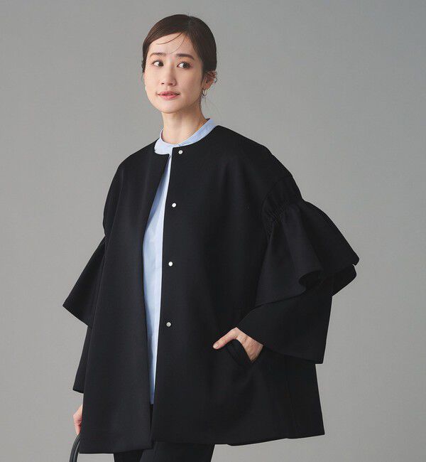 UNITED ARROWS「SPONGY フレアスリーブ コート」|ノーカラーコート|