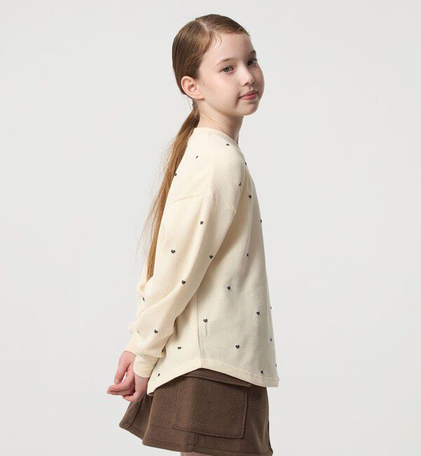 UNITED ARROWS green label relaxing「ハート総柄 ワッフル ロングスリーブTシャツ / キッズ  100cmー160cm」|Tシャツ・カットソー|