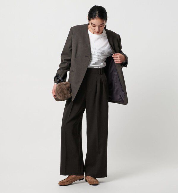 BEAUTY&YOUTH UNITED ARROWS「【WEB限定 Wardrobe DAILY MINIMAL】ウールライク ランダムタック ワイドパンツ ウォッシャブル」|スラックス|