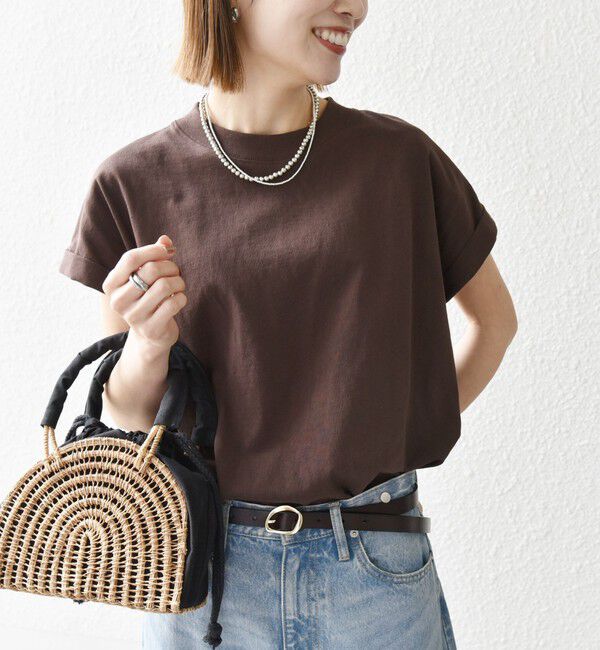 SHIPS any「SHIPS any:〈抗菌防臭/洗濯機可能〉USAコットン フレンチスリーブ TEE」|Tシャツ・カットソー|ブラウン