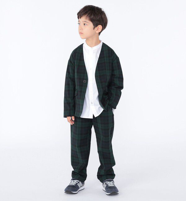 SHIPS KIDS「SHIPS KIDS:100～130cm /〈多機能〉ブラックウォッチ ノーラペル ジャケット」|ノーカラージャケット|