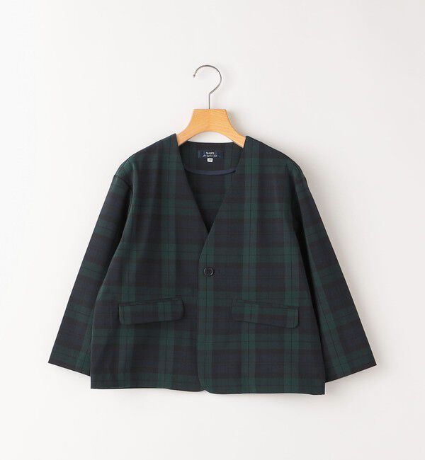 SHIPS KIDS「SHIPS KIDS:100～130cm /〈多機能〉ブラックウォッチ ノーラペル ジャケット」|ノーカラージャケット|