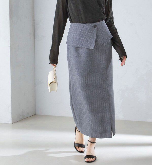 SHIPS for women「〈手洗い可能〉ベルト付 ストライプ タイト スカート 24SS ◇」|タイト|ライトグレー
