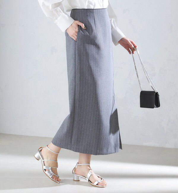 SHIPS for women「〈手洗い可能〉ベルト付 ストライプ タイト スカート 24SS ◇」|タイト|