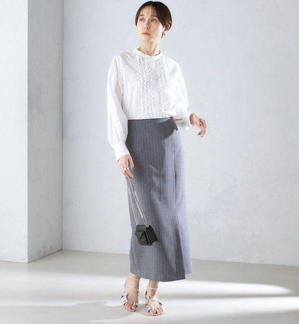 SHIPS for women「〈手洗い可能〉ベルト付 ストライプ タイト スカート 24SS ◇」|タイト|