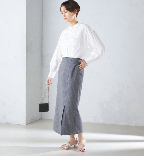 SHIPS for women「〈手洗い可能〉ベルト付 ストライプ タイト スカート 24SS ◇」|タイト|