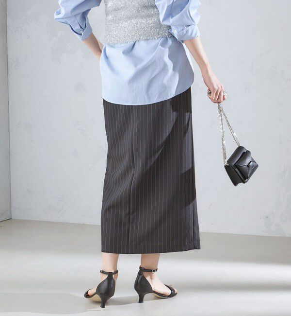 SHIPS for women「〈手洗い可能〉ベルト付 ストライプ タイト スカート 24SS ◇」|タイト|