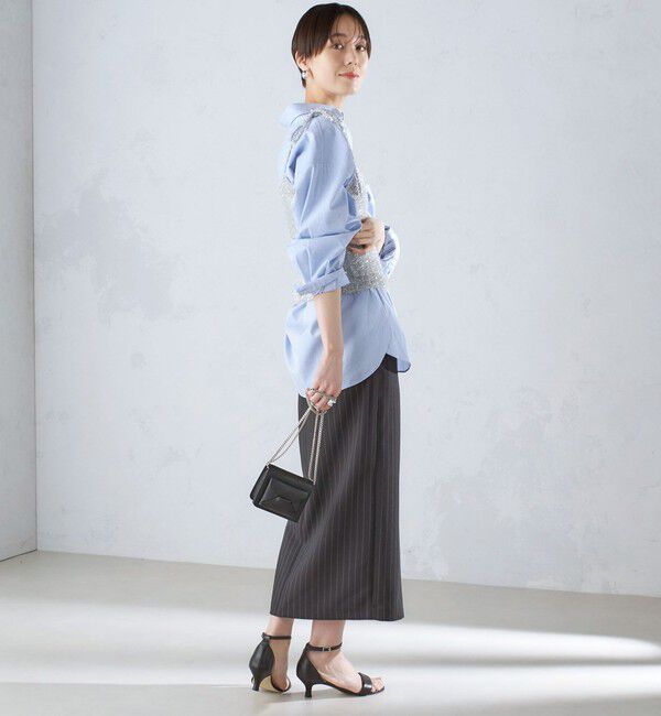 SHIPS for women「〈手洗い可能〉ベルト付 ストライプ タイト スカート 24SS ◇」|タイト|