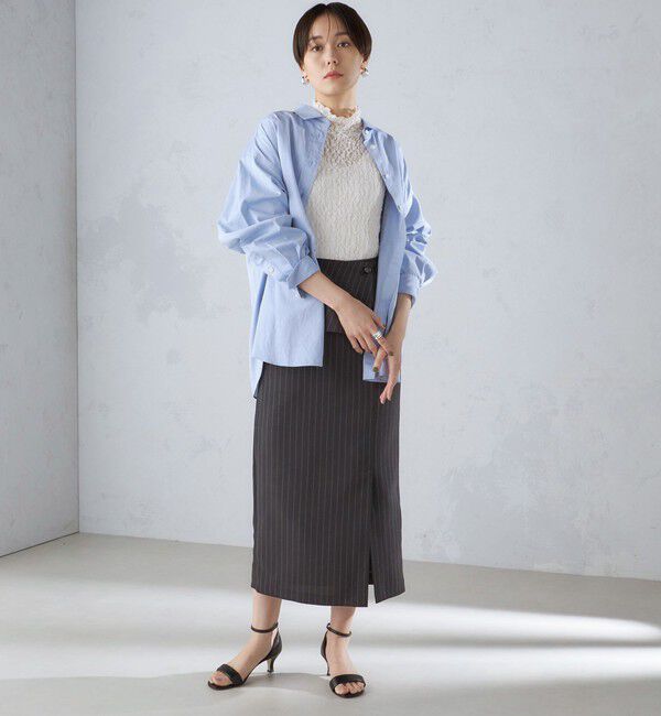 SHIPS for women「〈手洗い可能〉ベルト付 ストライプ タイト スカート 24SS ◇」|タイト|