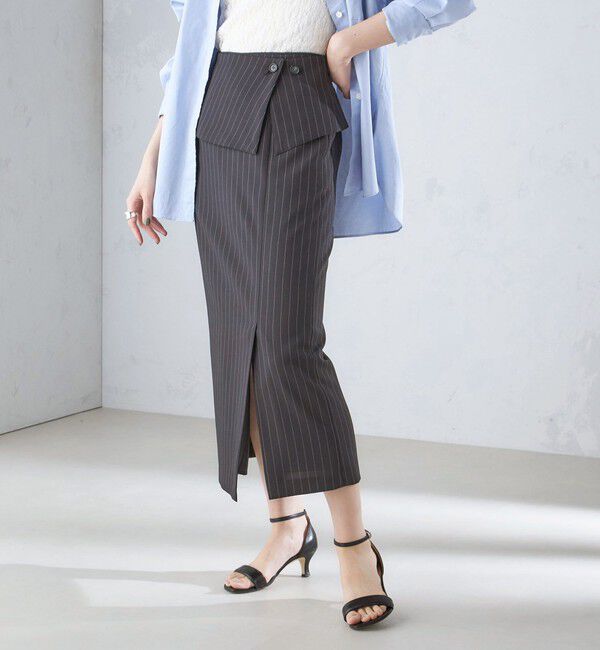 SHIPS for women「〈手洗い可能〉ベルト付 ストライプ タイト スカート 24SS ◇」|タイト|