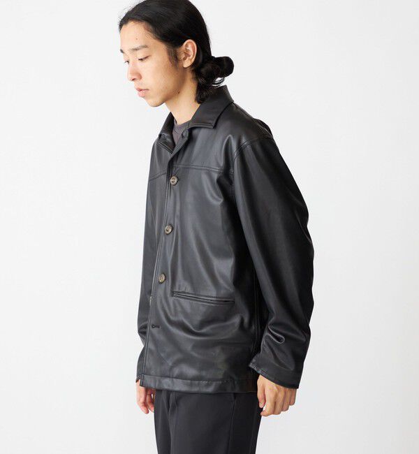 SHIPS「BENCH MARKING SHIRT: 合成皮革 カーコート」|ブルゾン・スタジャン|