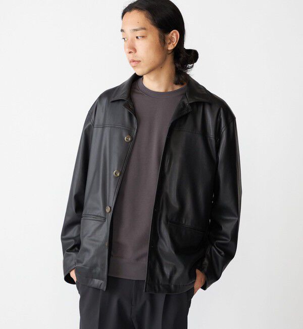 SHIPS「BENCH MARKING SHIRT: 合成皮革 カーコート」|ブルゾン・スタジャン|