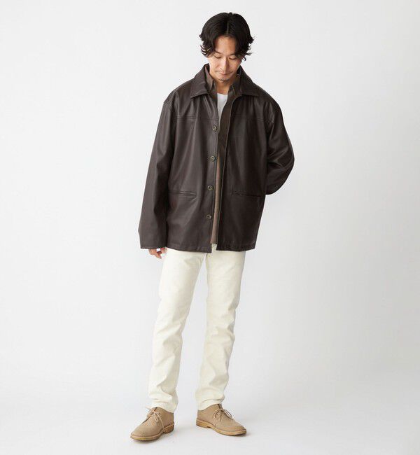 SHIPS「BENCH MARKING SHIRT: 合成皮革 カーコート」|ブルゾン・スタジャン|