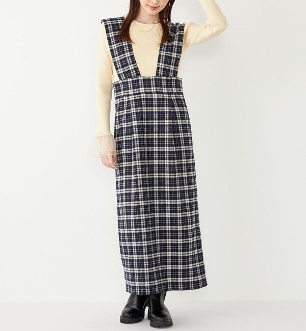 SHIPS Colors 「SHIPS Colors:〈手洗い可能〉リンク チェック ジャンパー スカート」|ジャンパースカート|ネイビー