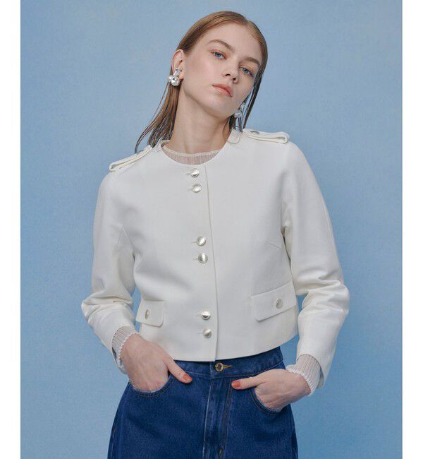 LOULOU WILLOUGHBY「【LOULOU WILLOUGHBY】コットンダブルクロスジャケット」|ノーカラージャケット|ホワイト