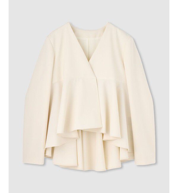 LOULOU WILLOUGHBY「【LOULOU WILLOUGHBY】ダブルクロスフレアペプラムジャケット」|ノーカラージャケット|アイボリー