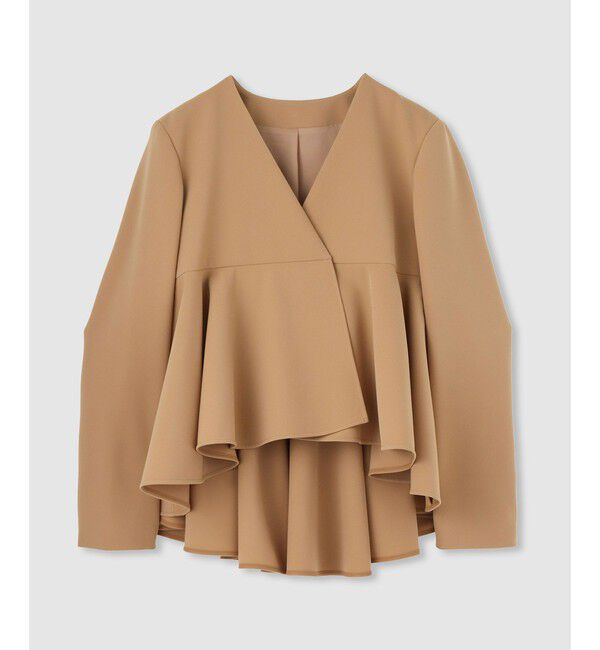 LOULOU WILLOUGHBY「【LOULOU WILLOUGHBY】ダブルクロスフレアペプラムジャケット」|ノーカラージャケット|キャメル